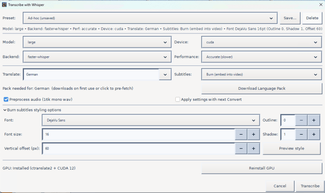 FFmpeg Commander subtitles and transcription interface